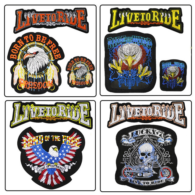 Large punk eagle motorcycle denim jacket for men and women down jacket back  badge ironing embroidery patch cloth stickers